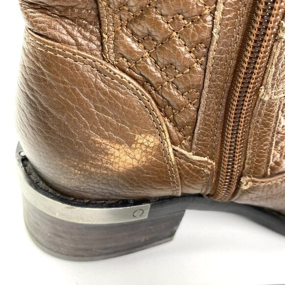 Vince Camuto Boots Size 5.5 Welton Brown Motorcycle Moto Combat Mid Calf Leather - Picture 6 of 9